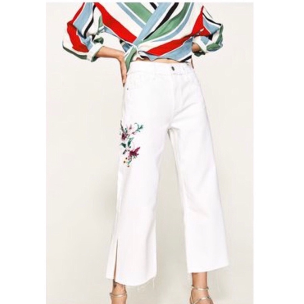 Zara‎ White Embroidered Jeans